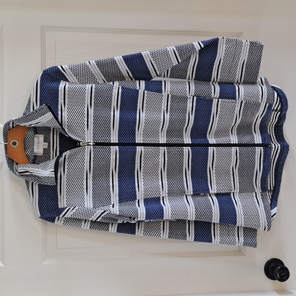 Erin London Full Zip Lightweight Strip Athletic Stretch Oversized Spring Jacket - Picture 1 of 8